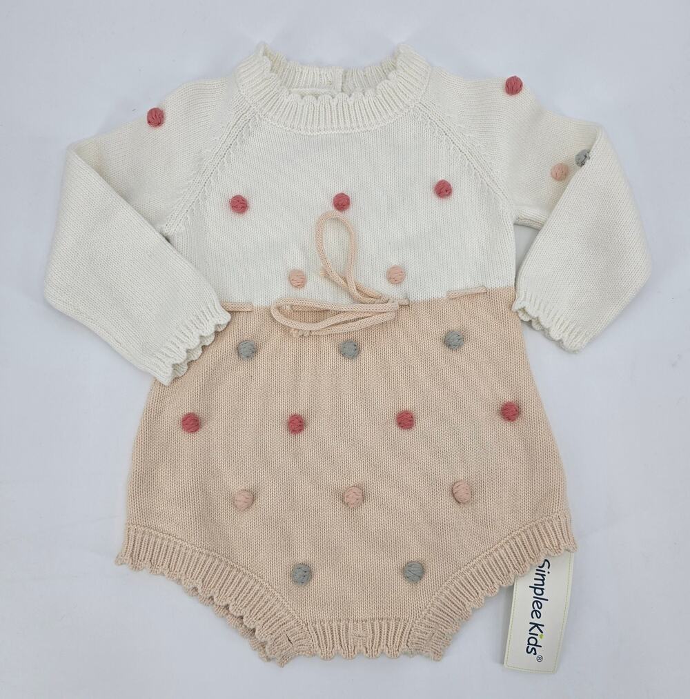 Simplee Kids Nordic Baby Knit‎ Long Sleeve Pom Pom  Sweater RomperSize 90 18–24M